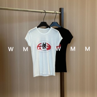 WMM撞色赛车字母字母印花宽松短袖T恤女夏季百搭时尚简约舒适韩版