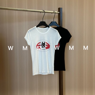 WMM撞色赛车字母字母印花宽松短袖T恤女夏季百搭时尚简约舒适韩版