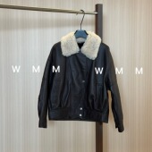 WMM真一体撞色领长袖 保暖 百搭时尚 皮衣外套毛毛领女士冬季 新款