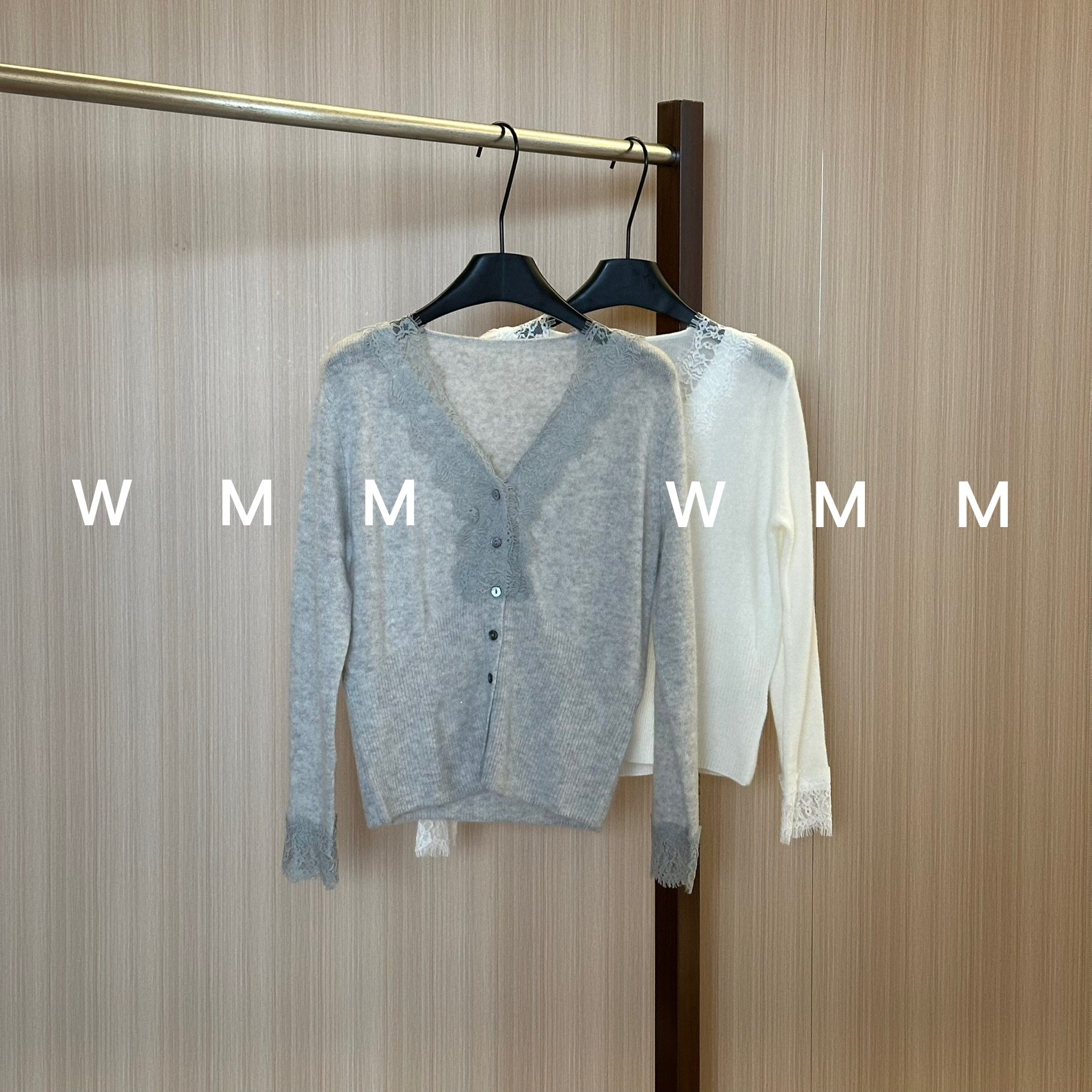 WMM睫毛蕾丝拼接针织V领开衫女秋冬新款设计感宽松上衣韩系简约