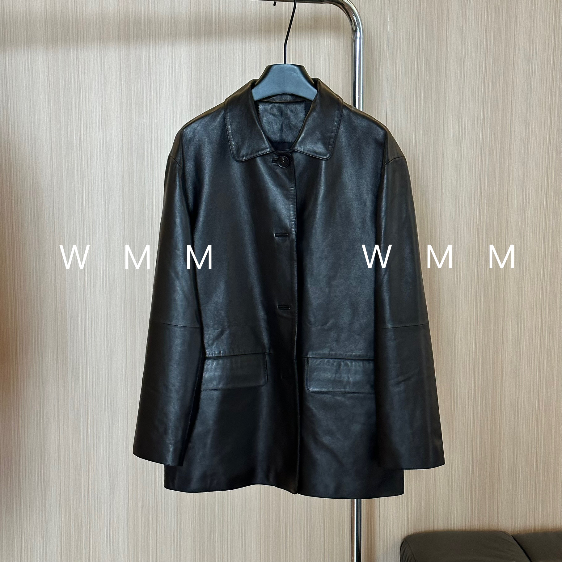 WMM基础翻领夹克真皮皮衣简约宽松休闲百搭新款中长女上衣外套