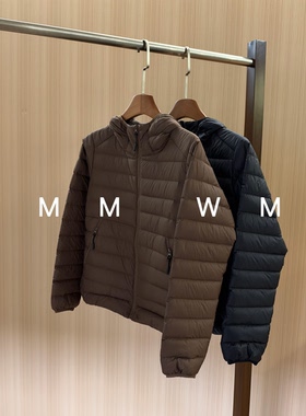 WMM95绒便携鹅2夹层型连帽轻便羽绒服女士纯色修身时尚百搭黑色