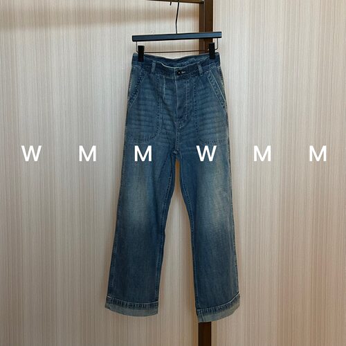 WMM卷边垂感直筒阔腿复古牛仔裤女新款休闲百搭韩时尚舒适显瘦裤