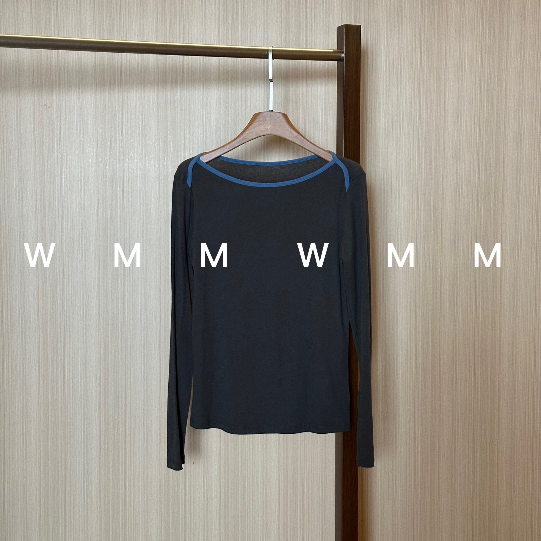 WMM撞色蓝船领修身长袖T恤女新款休闲百搭时尚舒适显瘦简约上衣