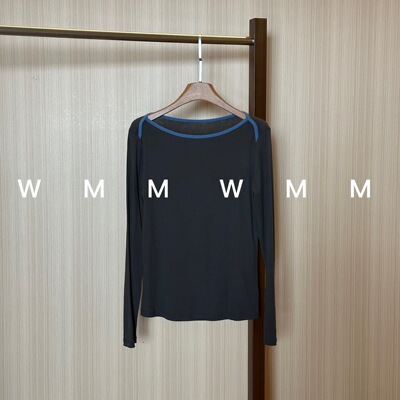 WMM撞色蓝船领修身长袖T恤女新款休闲百搭时尚舒适显瘦简约上衣