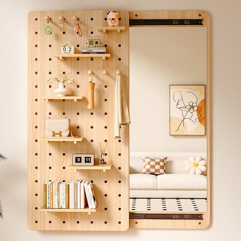 实木洞洞板全身镜一体入户玄关带镜子置物架墙面壁墙上全身镜