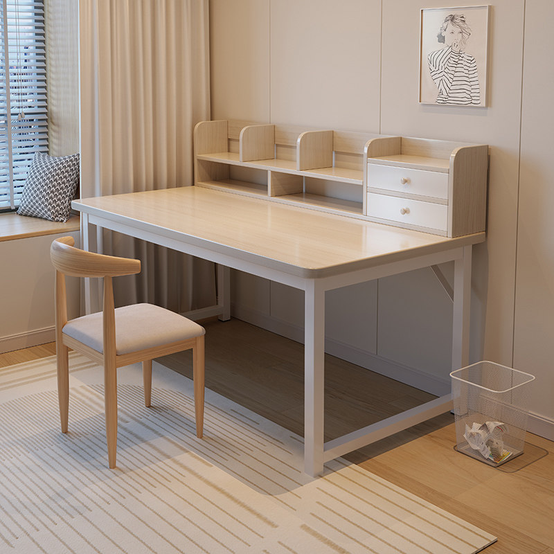 书桌书架一体桌子工作台式电脑桌置物架卧室家用学生写字学习