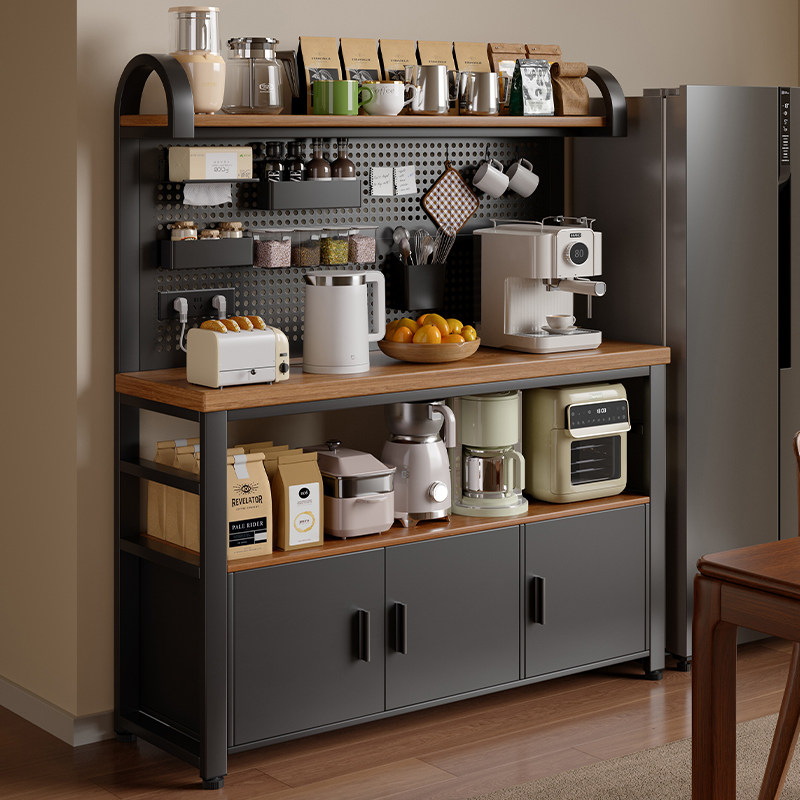 厨房置物架多功能洞洞板家用靠墙工作台微波炉锅具收纳层架餐边整