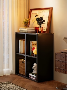 中古黑色四格柜卡莱克格子柜矮柜收纳柜书架落地置物架实木小柜子