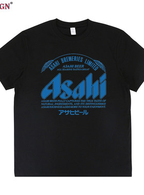 Asahi Beer朝日啤酒英文字母日系日文短袖T恤男女复古怀旧印花