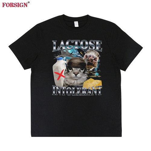 Lactose Intolerant卡通动漫Funny Cat猫咪乳糖不耐受短袖T恤男女