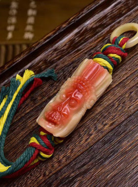 天然骆驼骨半血雕刻牛气冲天手把件配饰挂件藏式文玩车挂饰品