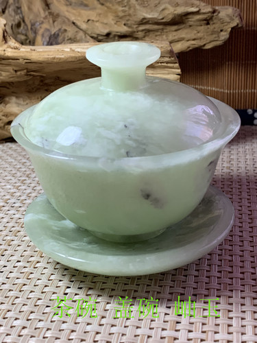 正品茶碗童子天然岫玉
