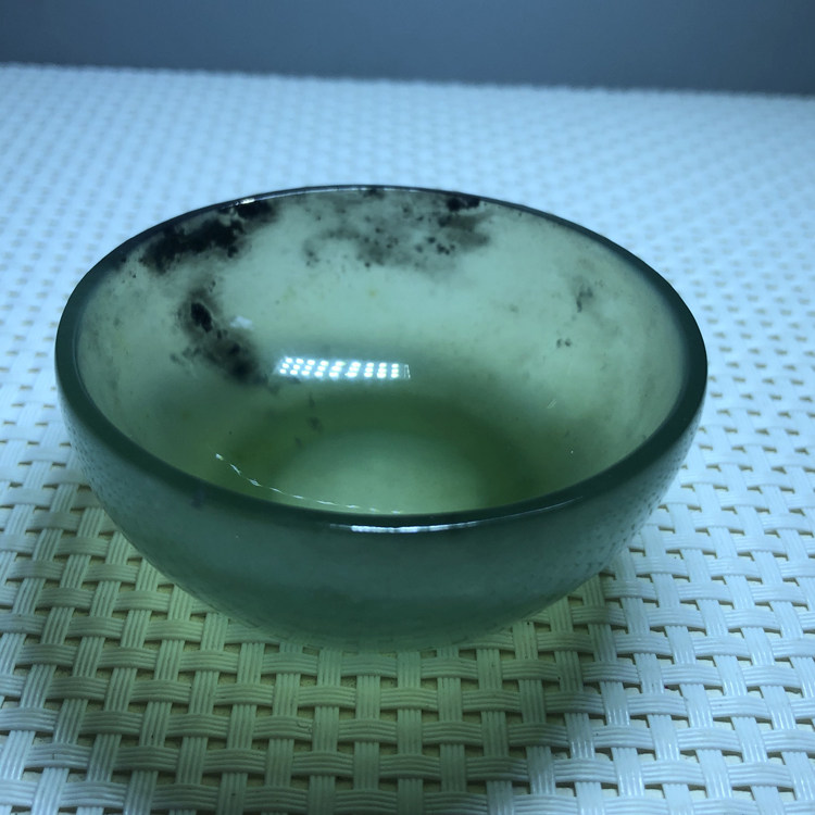 正品天然玉石茶碗茶杯岫玉180料茶碗绿料茶碗绿色茶碗茶杯