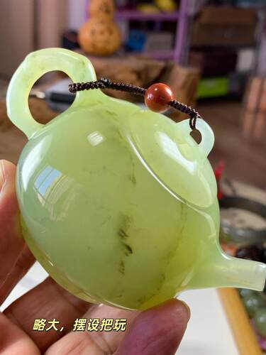 天然岫玉把把壶茶壶茶宠手把壶手把件把玩件小摆件手工雕刻