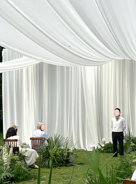 婚庆白色半透明雪纺纱舞台背景纱幔装饰户外森系婚礼线帘纱帘批发