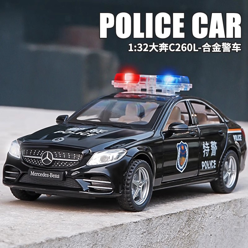 6开门大号合金警车声光回力玩具