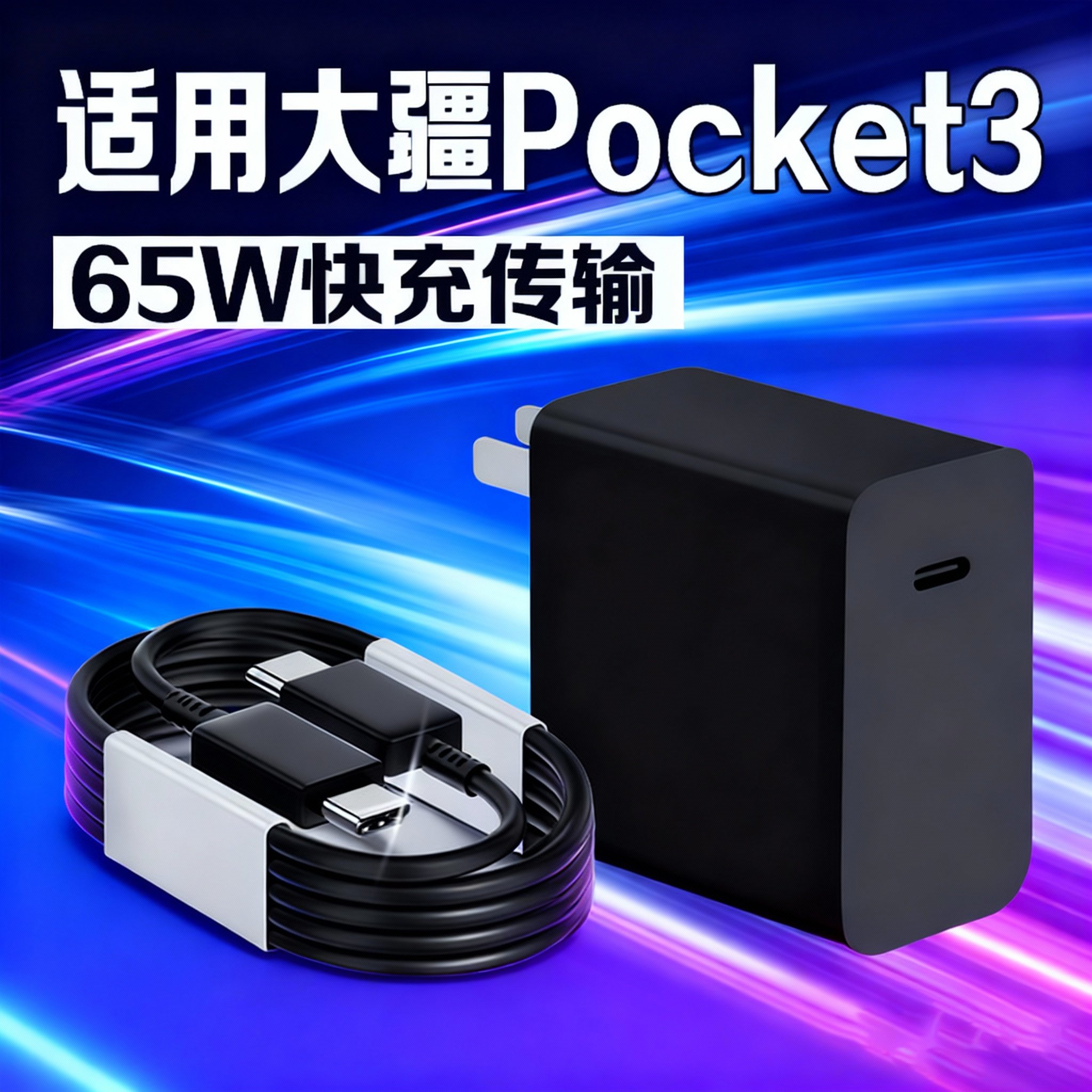 适用DJI 大疆Pocket3充电器65W超级快充大疆osmo Pocket3充电头pocket3口袋相机充电插头大疆手持云台快充65W