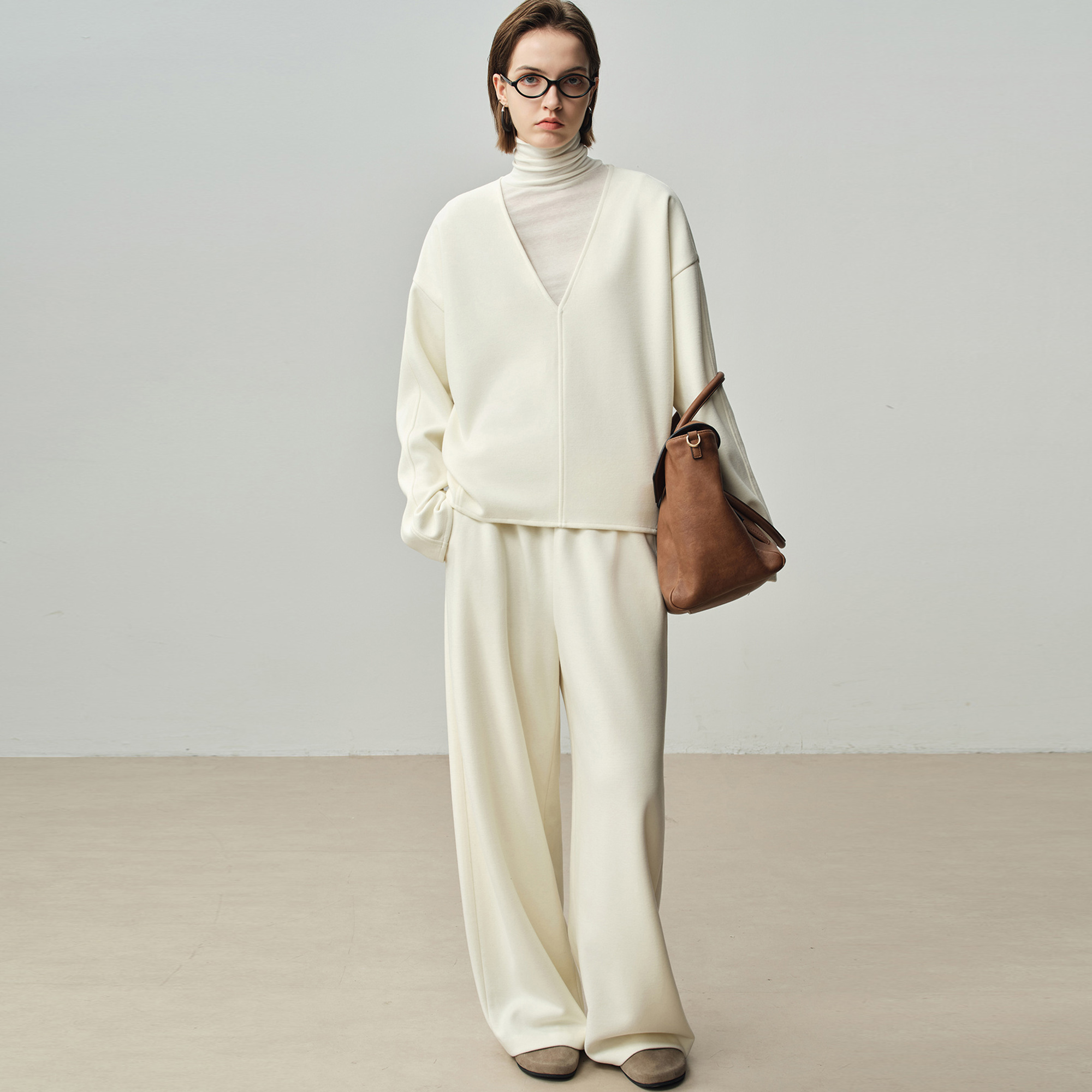 高级感卫衣直筒裤针织衫三件套女