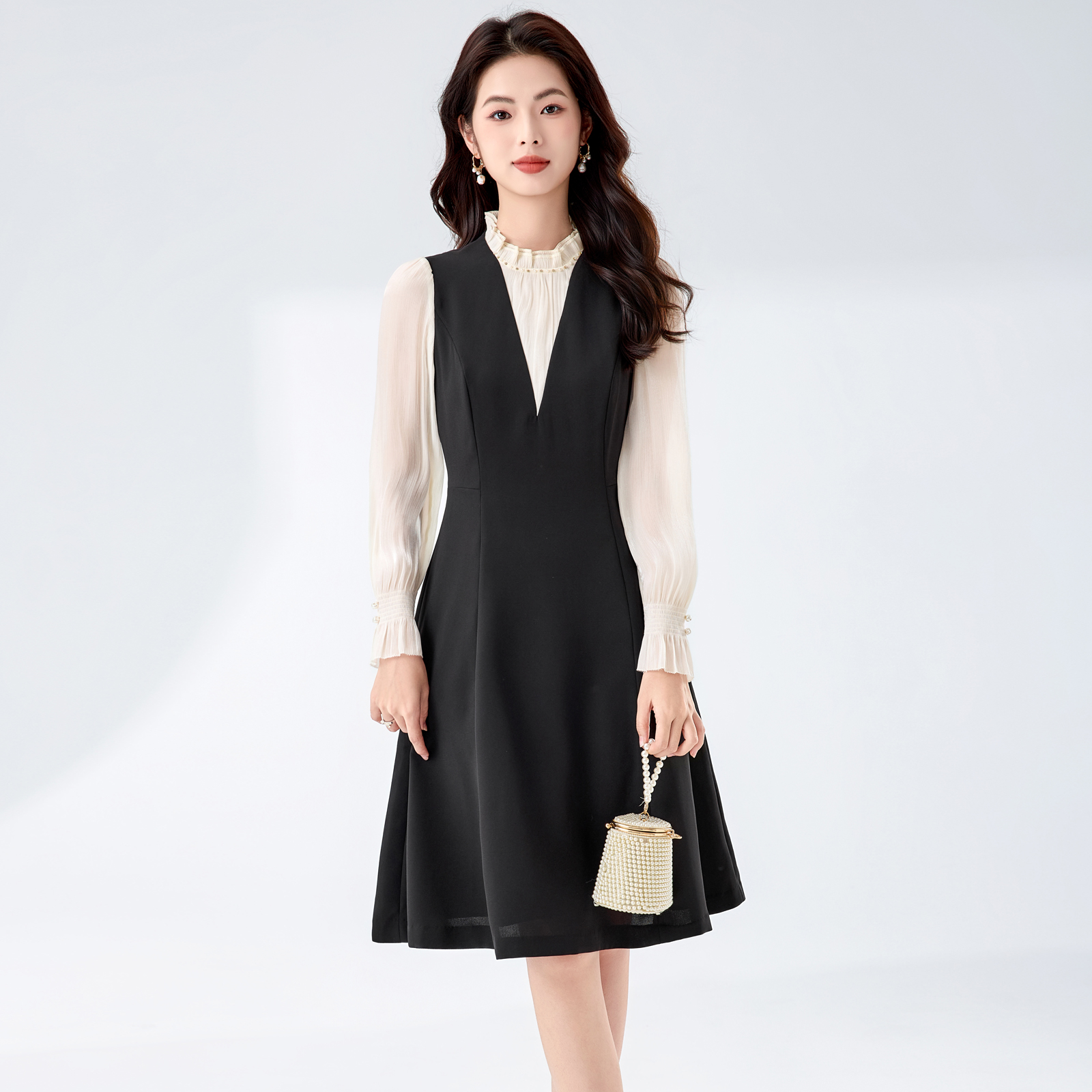 25春秋新款时尚假两件连衣裙女装