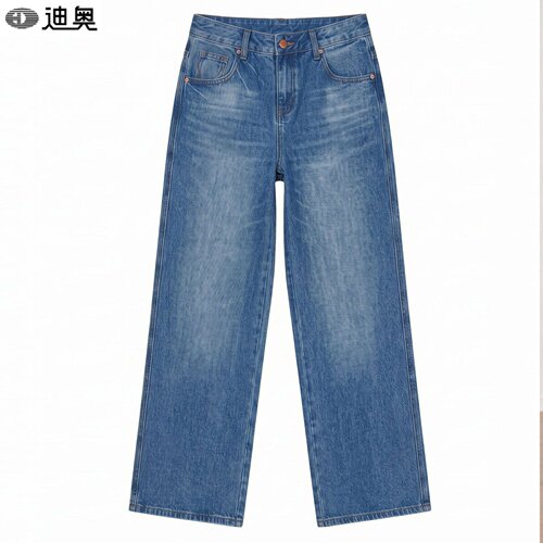 高腰提臀阔腿裤全棉面料牛仔裤女