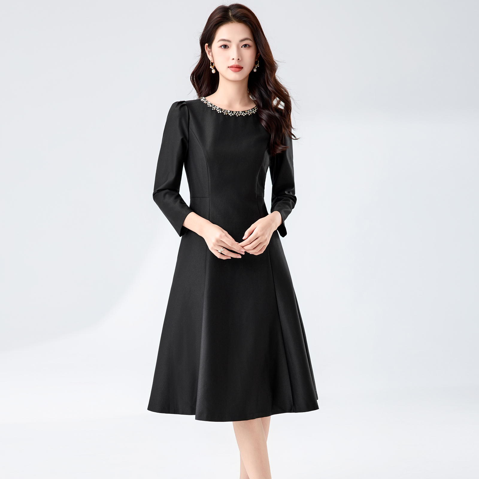 2025春秋款气质礼服大摆连衣裙女