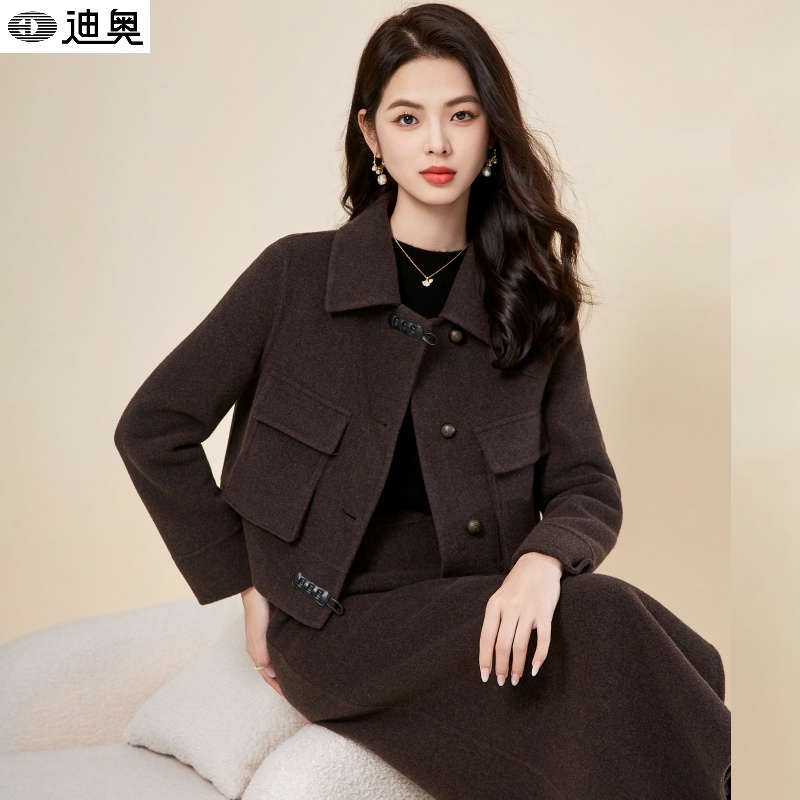 迪奥双面呢羊毛大衣短款毛呢外套