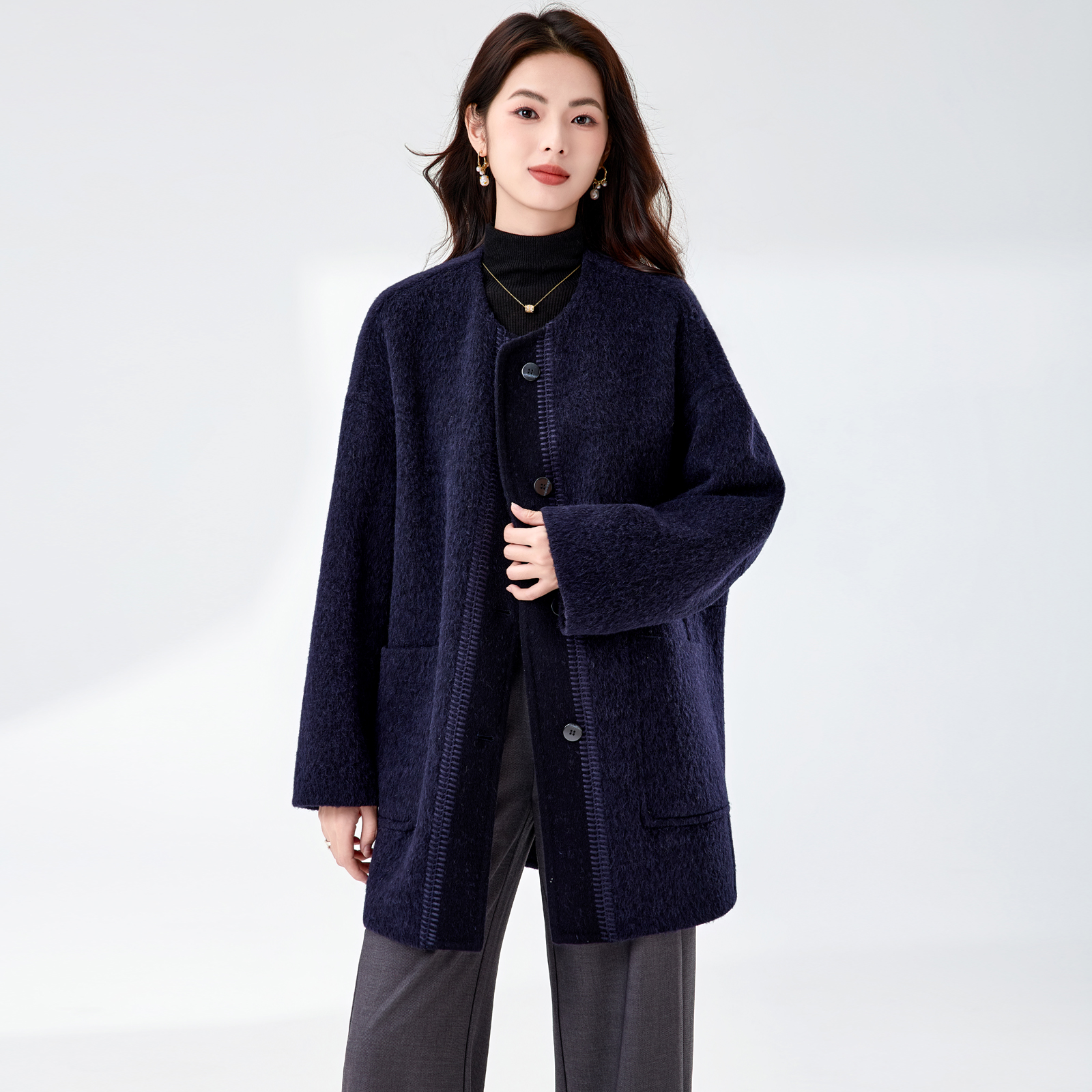 25秋冬羊毛呢大衣高品质休闲外套