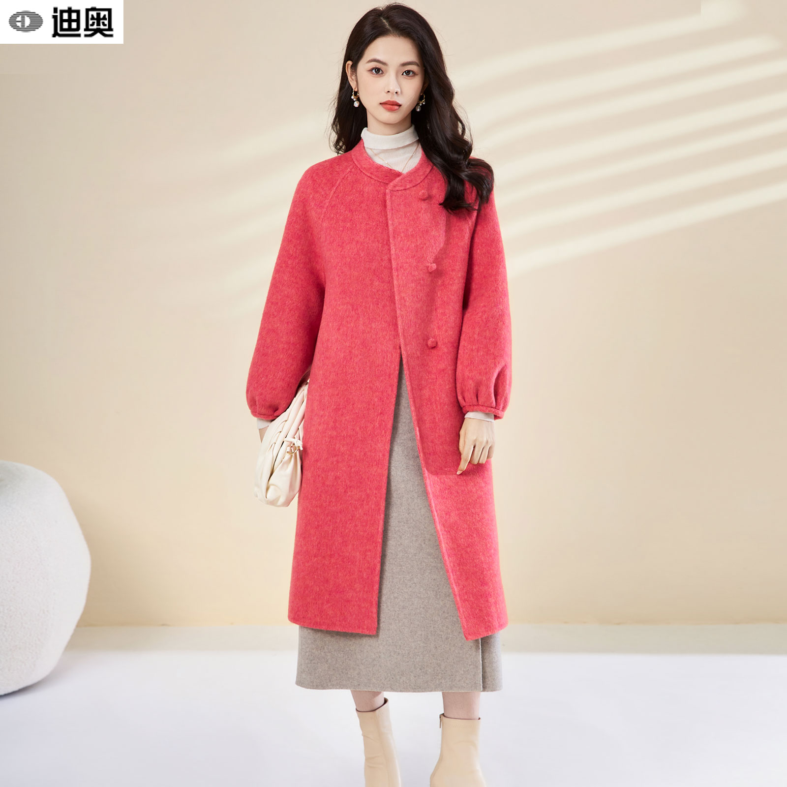 迪奥胭脂粉双面呢羊毛大衣25秋冬