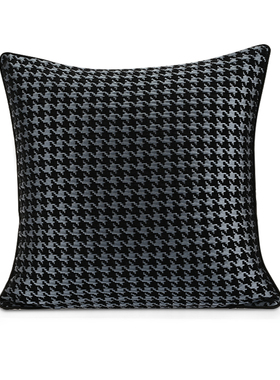 『千鸟格』高级深蓝色立体千鸟格抱枕客厅沙发样板间方枕高档别墅