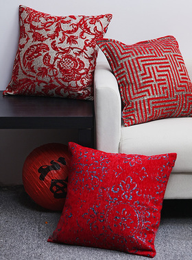 【含礼袋】送礼婚庆结婚喜事提花红色中式靠垫搭配沙发靠垫抱枕
