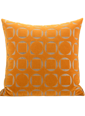 『招财』高端丝绒黄色铜钱绣花抱枕办公室客厅沙发方腰枕套样板间