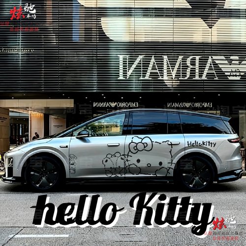 理想i8 I6凯蒂猫车贴拉花MEGA 极氪009别克GL8 KT猫卡通车身贴纸