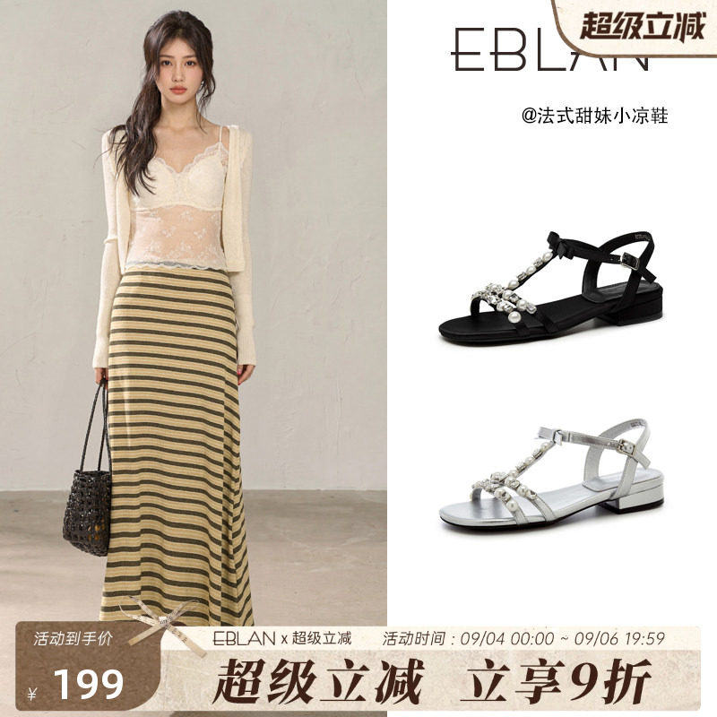 伊伴水钻蝴蝶结平底凉鞋女款夏季图片