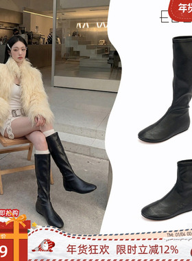 EBLAN/伊伴鸭嘴弹力长筒靴女2025秋冬新款内增高高筒忍者瘦瘦靴子