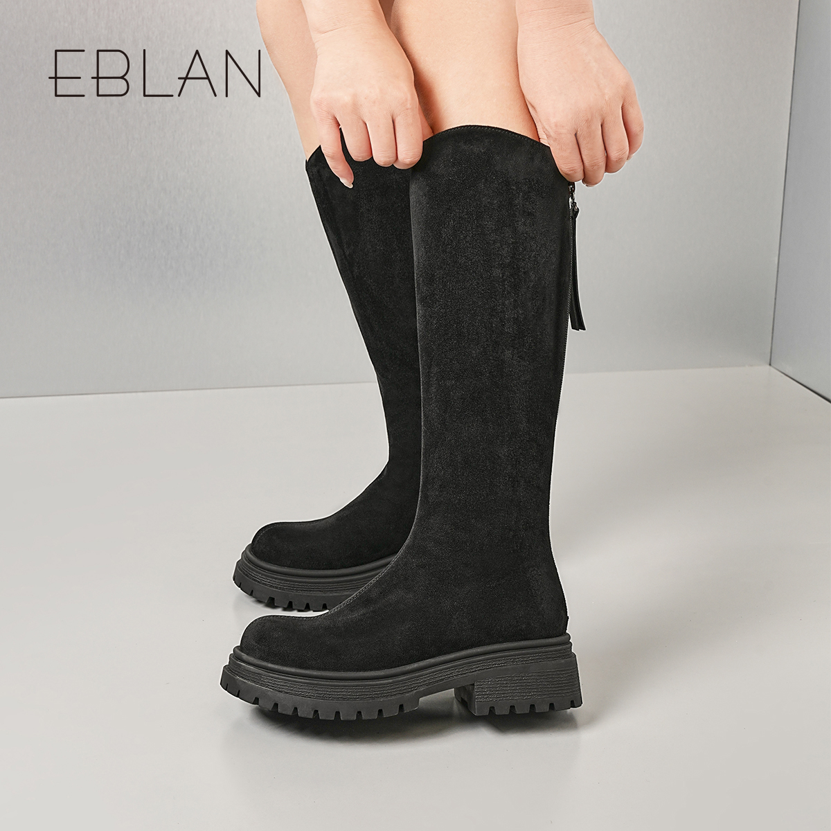 伊伴厚底增高显瘦潮流骑士靴