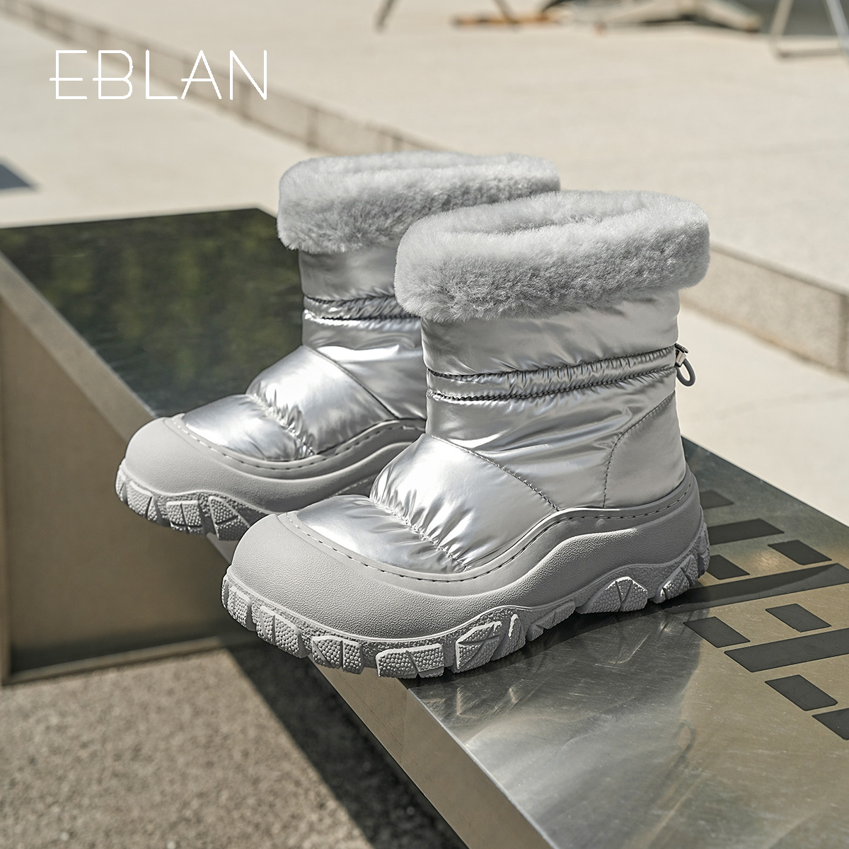 EBLAN/伊伴厚底加绒时尚雪地靴女款2025新款冬季棉鞋毛毛保暖女靴