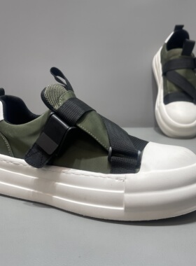 男鞋潮牌厚底搭扣懒人免系带休闲鞋2026春夏季复古绿色轻便底板鞋