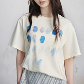 蓝调色盘 2025新款 米白色t恤短袖 JfYanYan 女夏薄款 印花休闲衣服