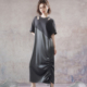 JfYanYan设计感复古灰色连衣裙宽松慵懒风拼接裙子不规则抽绳显瘦