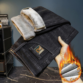 裤 秋冬新款 子 弹力修身 小直筒保暖百搭潮流男款 加绒加厚男士 牛仔裤