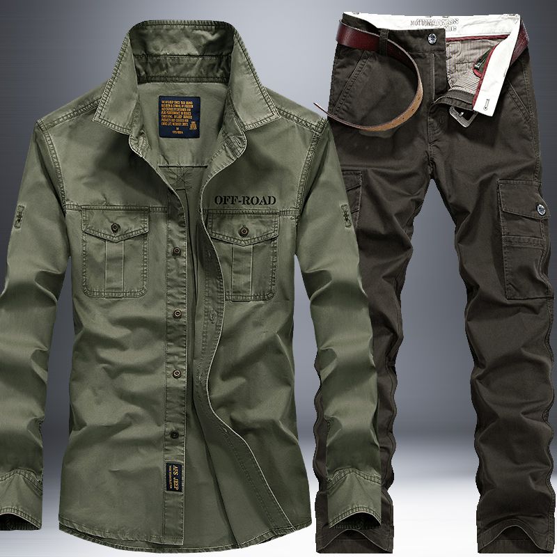 户外套装春秋军迷耐磨衬衫套装男士作服寸衫纯棉工装长袖男工军装