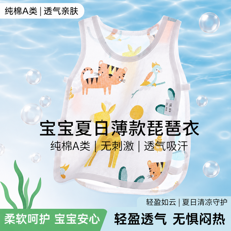 婴儿背心夏季薄款宝宝琵琶衣纯棉a类婴幼儿小跨栏薄新生儿纱布夏