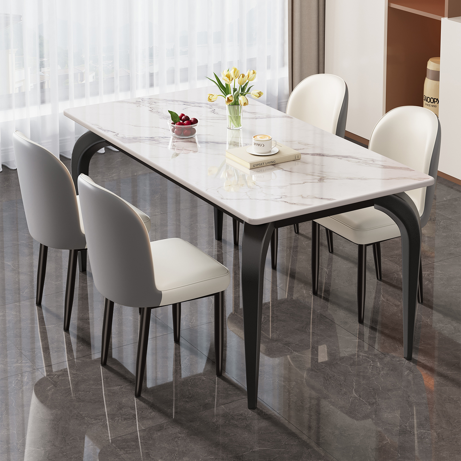 岩板餐桌小户型家用2025新款现代简约轻奢吃饭桌子长方形桌椅组合