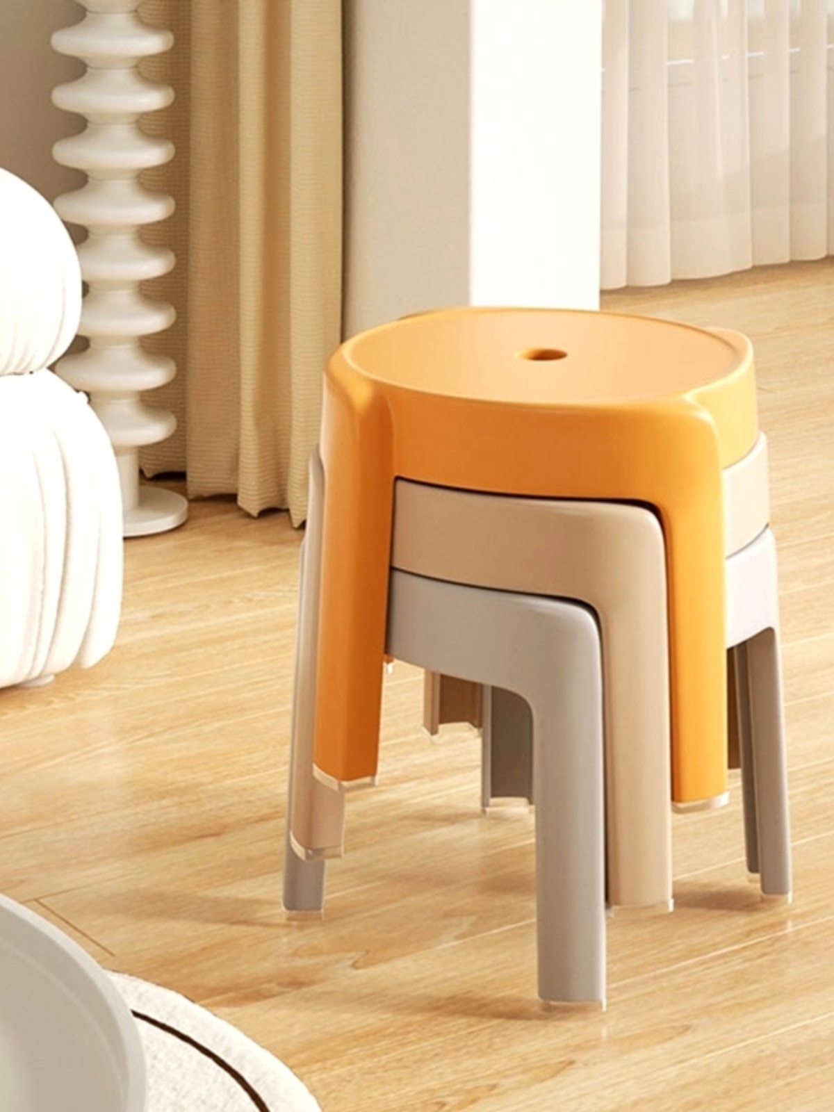 客厅简约方凳现代家用塑料旋风凳子加厚备用小矮凳餐厅可叠放椅子