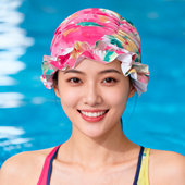 女士布泳帽花色素色面料高弹不勒头个性 潮流温泉休闲度假首选 时尚