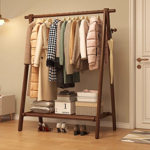 Floor standing clothes hanger for bedroom solid wood vertica