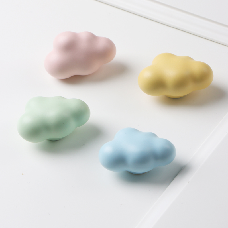 哑光云朵儿童房衣柜拉手单孔陶瓷