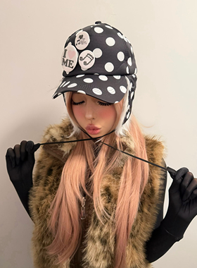 REDICE复古y2k毛绒音符黑白波点可爱女秋冬保暖护耳雷锋棒球帽子