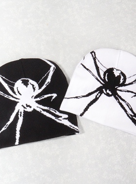 RED ICE帽子蜘蛛黑红朋克嘻哈亚文化小众街头针织帽子